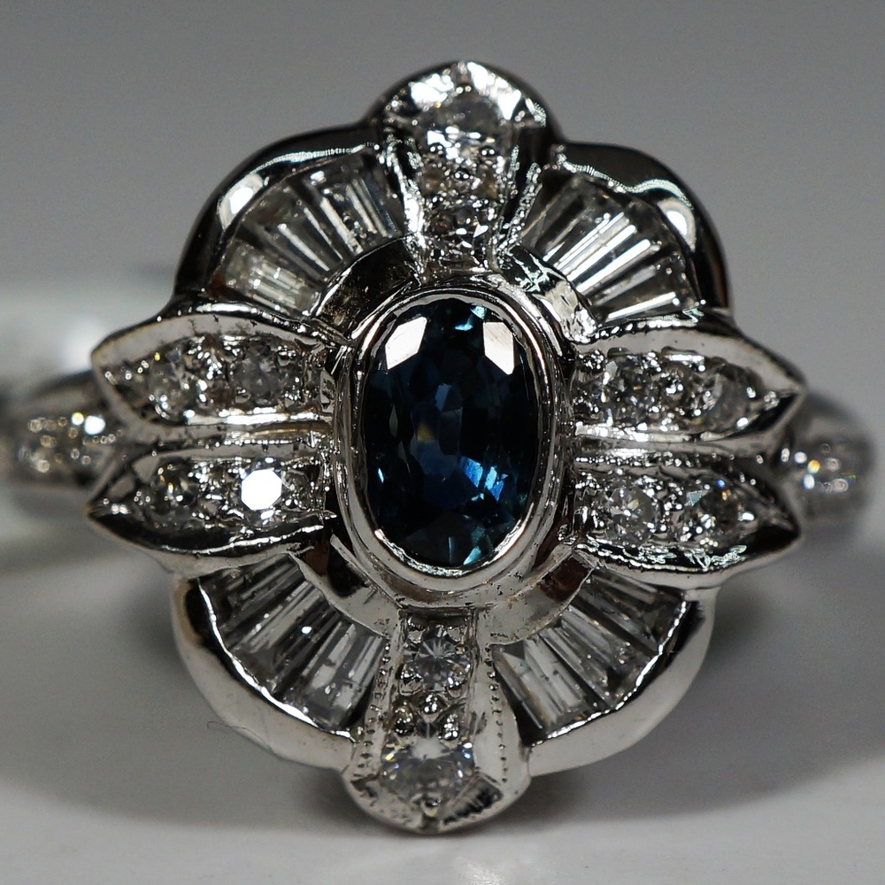 14KW Gold Genuine Sapphire & Diamond Ring - Picture 2 of 7